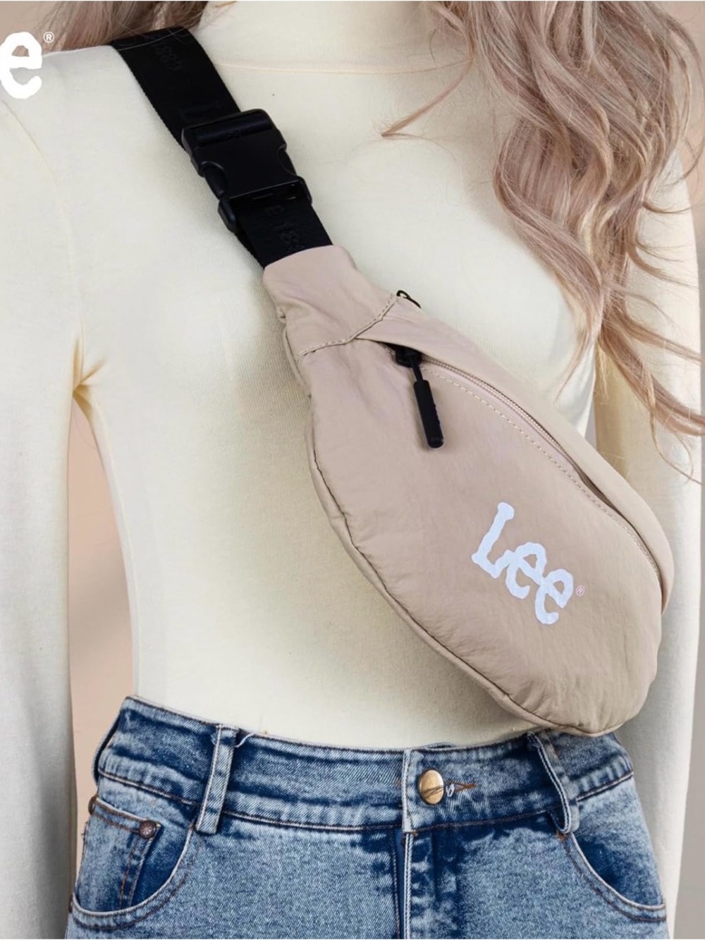 brand new Lee fanny pack travel women Tan Crossbody Sling Bag khaki Black Strap